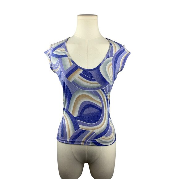 Bebe Women’s M Multicolor Swirl Print Cap Sleeve Top - Picture 1 of 7